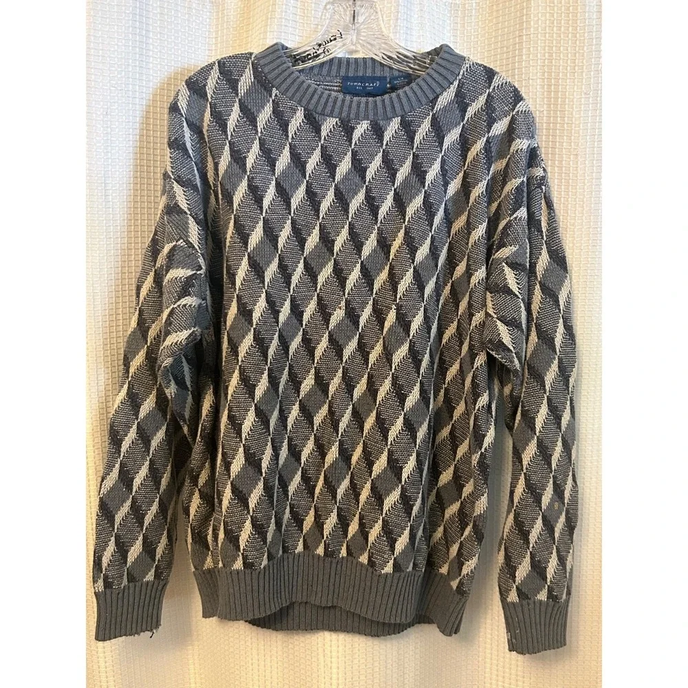 VTG 90s Towncraft Sweater Roman Mosaic Optical Illusion Size Large Coogi